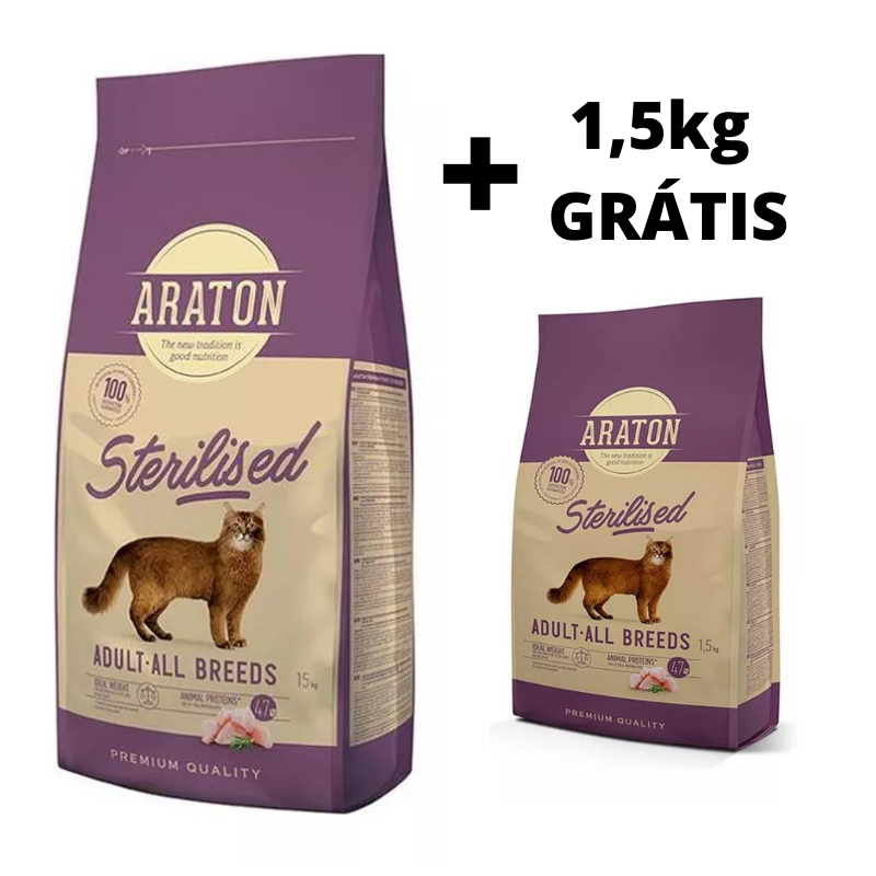 Araton cat adult sterilised granule pre maky 15 kg + 1,5kg ZDARMA