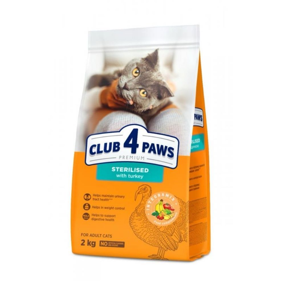CLUB 4 PAWS Premium STERILISED s mor�ac�m m�som pre dospel� sterilizovan� ma�ky 2 kg