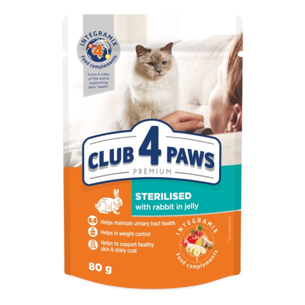 CLUB 4 PAWS Premium pre sterilizovan� ma�ky s kr�likom 80g