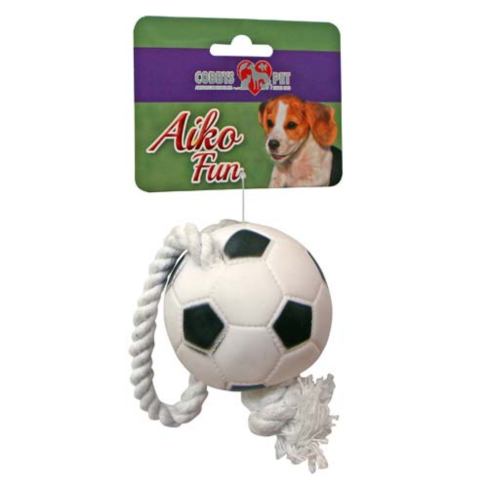 COBBYS PET AIKO FUN Futbalov lopta na lane 26cm, priemer 7cm gumen hraka pre psov