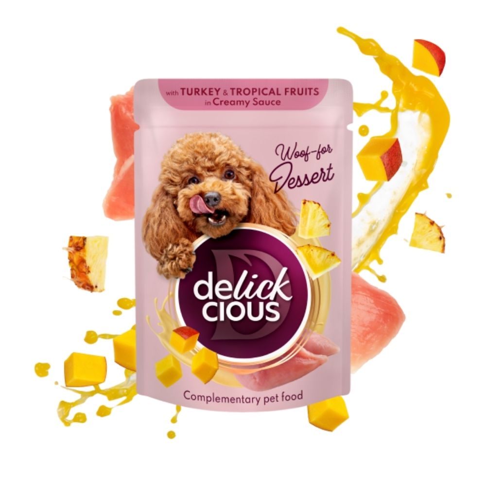 DELICKCIOUS vloky s mor. a trop. ovocm v smotanovej omke. Pre dospelch psov 80g