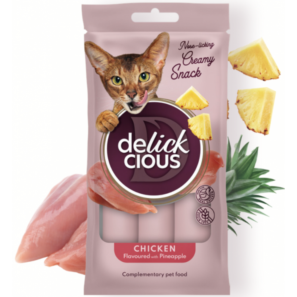 DELICKCIOUS. Krmov pochky - kuracie mso s anansom. Pre maky 4x15 g