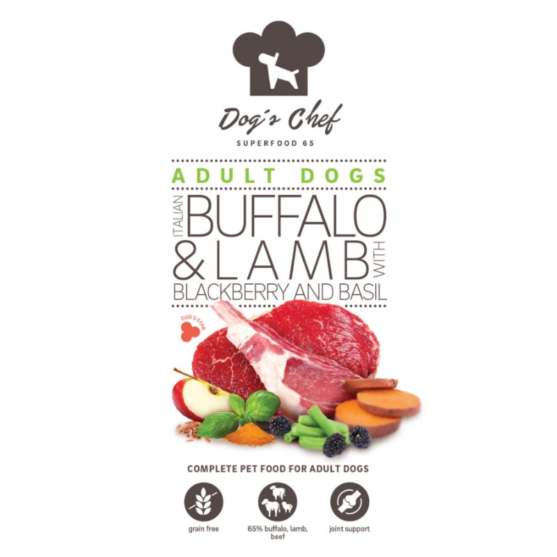 DOG'S CHEF Italian Bufffalo & Lamb wit Sweet Potato and Basil ACTIVE BREED 12 kg