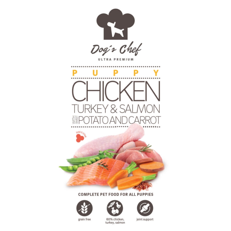 Dogs Chef Chicken, Turkey & Salmon with Sweet potato and Carrot ALL PUPPIES 500 g