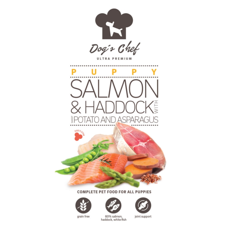 Dogs Chef Salmon & Haddock with Sweet potato and Asparagus ALL PUPPIES 12kg