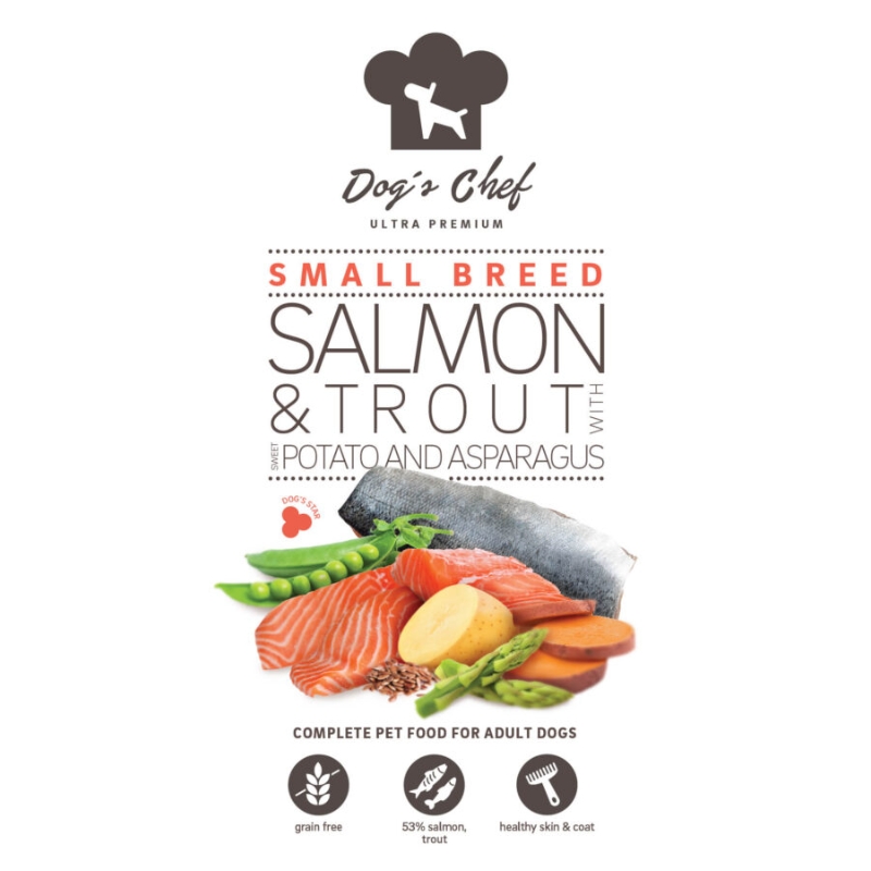 Dogs Chef Salmon & Trout with Sweet potato and Asparagus SMALL BREED 2 kg