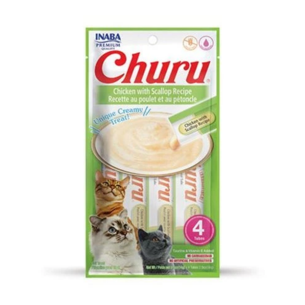 Pamlsok Inaba Churu Pyr cat Kura s hrebenatkou 4 tuby 56 g