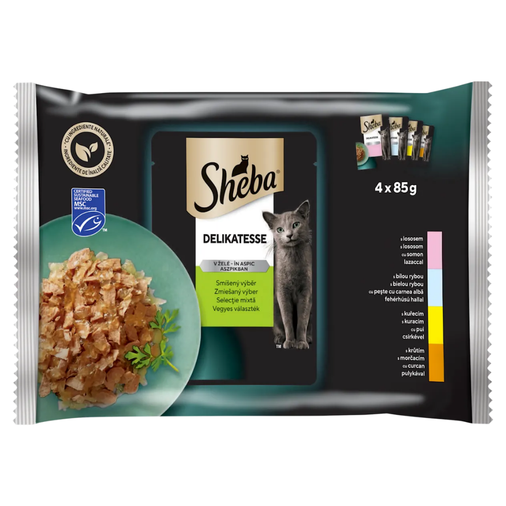 Sheba kapsi�ky Delikatesse mix v�ber v �el� 4x85g