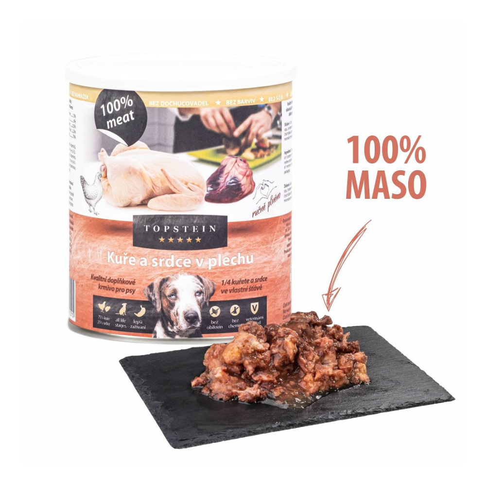 Topstein konzerva pre psov kura a srdce v plechu 800 g