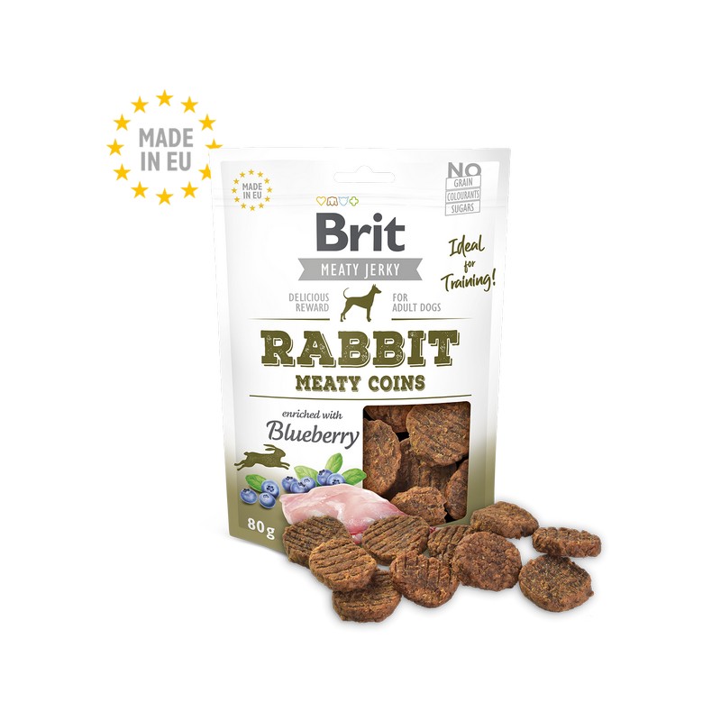 Brit pochky pre psov jerky rabbit meaty coins 80 g