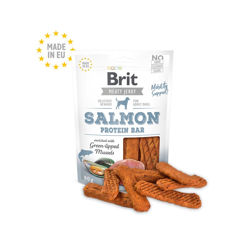 Brit pochky pre psov jerky salmon protein bar 80 g