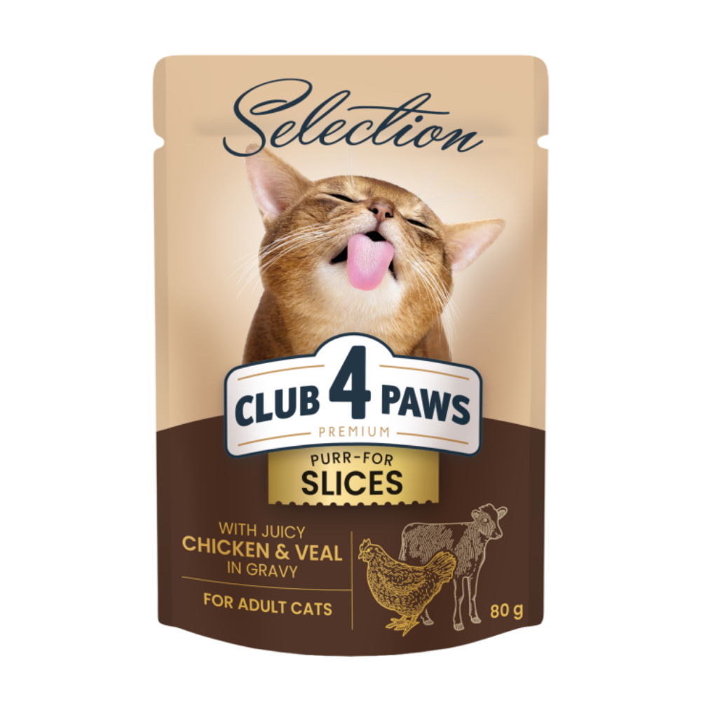 CLUB 4 PAWS Premium Plus pltky s kuracm a teacm msom v omke 80g