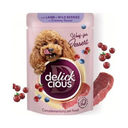 DELICKCIOUS Vloky s jah. a lesnm ovocm v smotanovej omke. Pre dospelch psov 85g