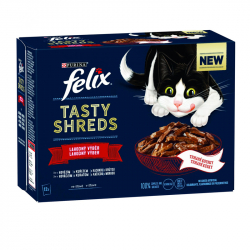 Felix Tasty Shreds Lahodn vber v ave, hovdzie, kura, kaka a morka 12 x 80 g