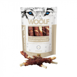 Woolf Chicken & Rawhide twister kuracie pochky pre psov 100 g