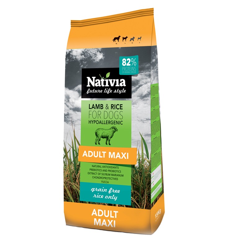 Nativia adult maxi lamb and rice granule pre dospelch psov 15 kg