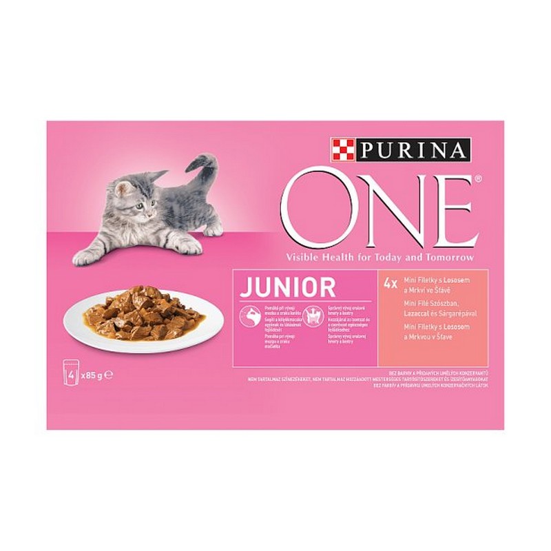 PURINA ONE Junior mini filetky losos a mrkva v ave 4 x 85 g