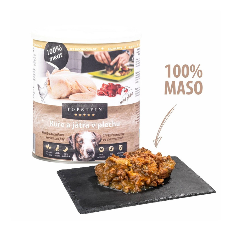 Topstein konzerva pre psov kura a pee v plechu 800 g