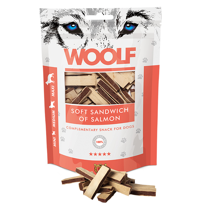 WOOLF pochka pre psov: Mkk sendvi z lososa - 100g